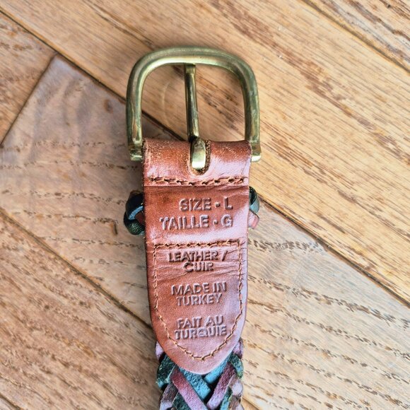 Belt Braided Leather Woven Belt Tri Color Brass Size Large - Picture 5 of 9